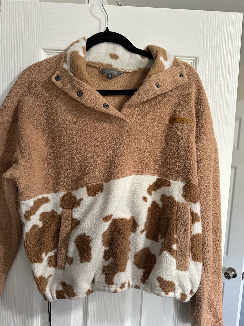 Simply Southern Tan and White Sherpa V-Neck Pullover